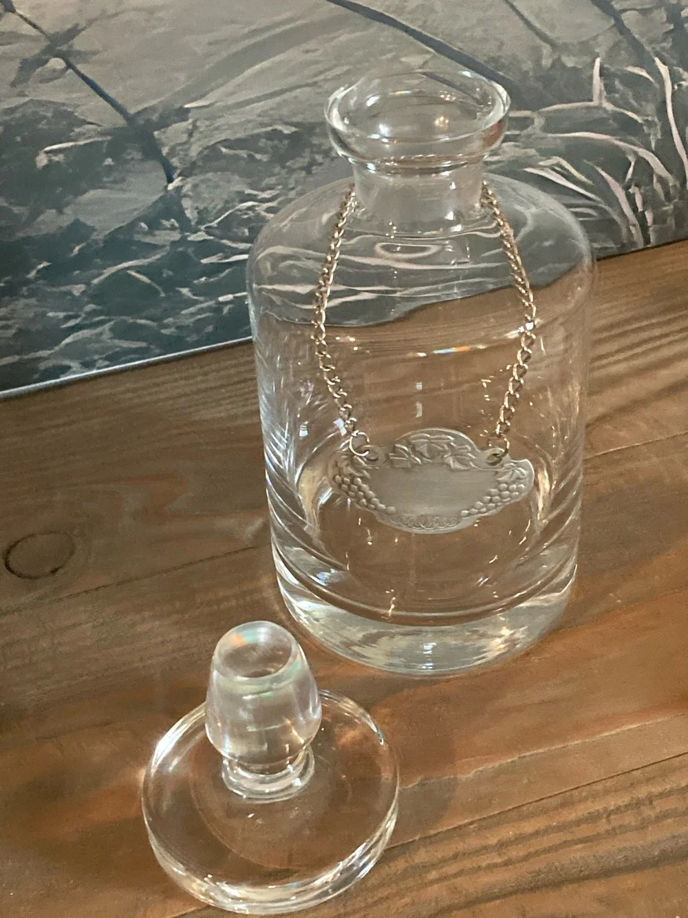 New Clear Crystal Decanter & Topper with Pewter Tasting Label